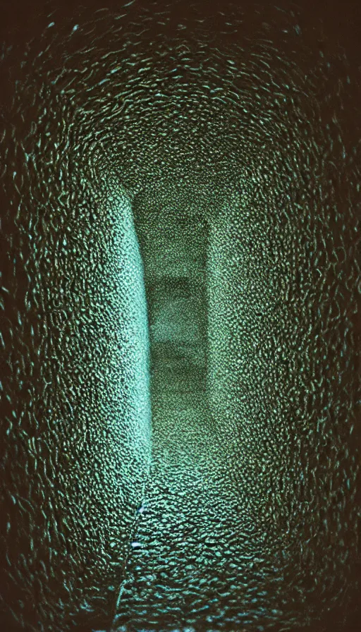 Image similar to 7 0 s movie still of a tunnel made of moth, cinestill 8 0 0 t 3 5 mm eastmancolor, heavy grain, high quality, high detail