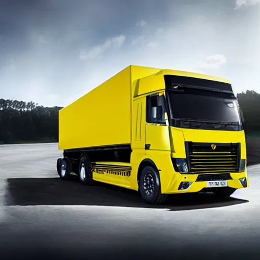 Prompt: A lorry/truck designed and produced by Lamborghini, promotional photo