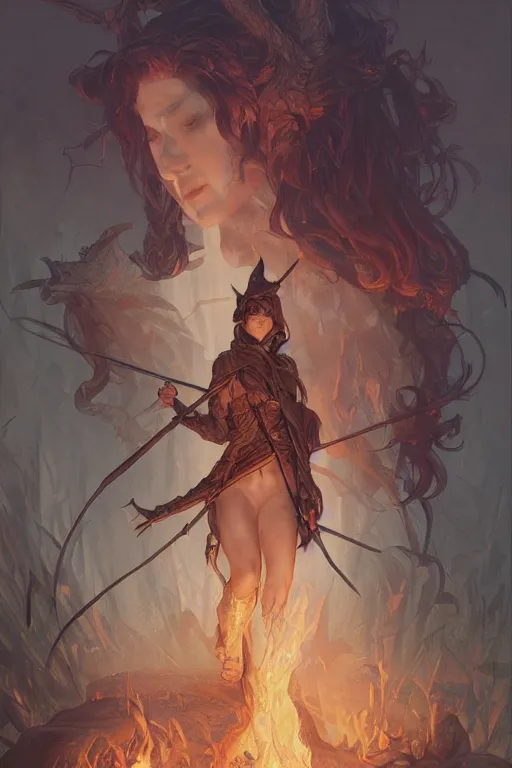 Image similar to witch burning at the stake, D&D, Fantasy, intricate, elegant, highly detailed, digital painting, artstation, concept art, smooth, sharp focus, illustration, art by artgerm and greg rutkowski and alphonse mucha