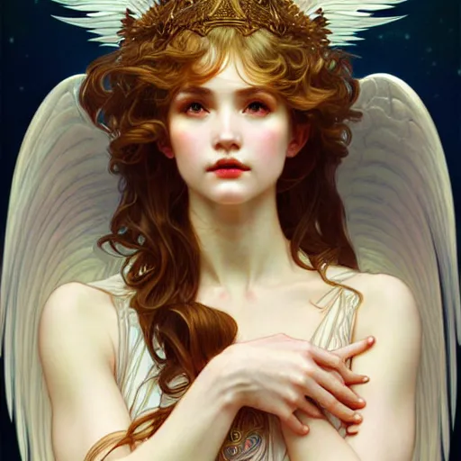 Image similar to Winged girl angel, fantasy, intricate, elegant, highly detailed, digital painting, artstation, concept art, smooth, sharp focus, illustration, art by John Collier and Wenqing Yan and Alphonse Mucha