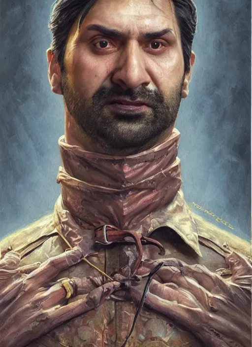 Image similar to portrait of Nandor from What We Do in the Shadows (2019), highly detailed, centered, solid color background, digital painting, artstation, concept art, smooth, sharp focus, illustration, artgerm, donato giancola, Joseph Christian Leyendecker, Les Edwards, Ed Repka, WLOP, Artgerm