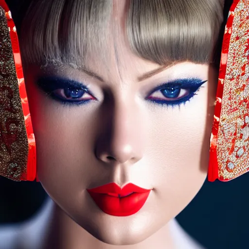 Image similar to hyper detailed, ultra sharp focus photo of taylor swift as a geisha, unreal engine, studio lighting, 8 k, dslr, 8 5 mm f / 1. 8 by sam shaw