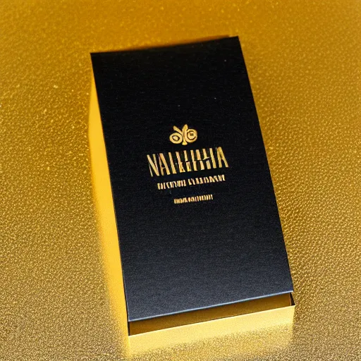 Image similar to black and gold chocolate paperboard packaging, ultrarealistic, smooth, sharp focus, great light,