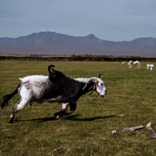 Prompt: drake running from a goat, detailed face, sharp focus