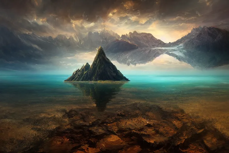 Image similar to an upside down mountain in the water by jessica rossier