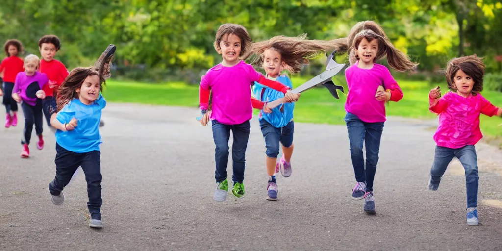 Image similar to children running with large scissors, named scissor tag