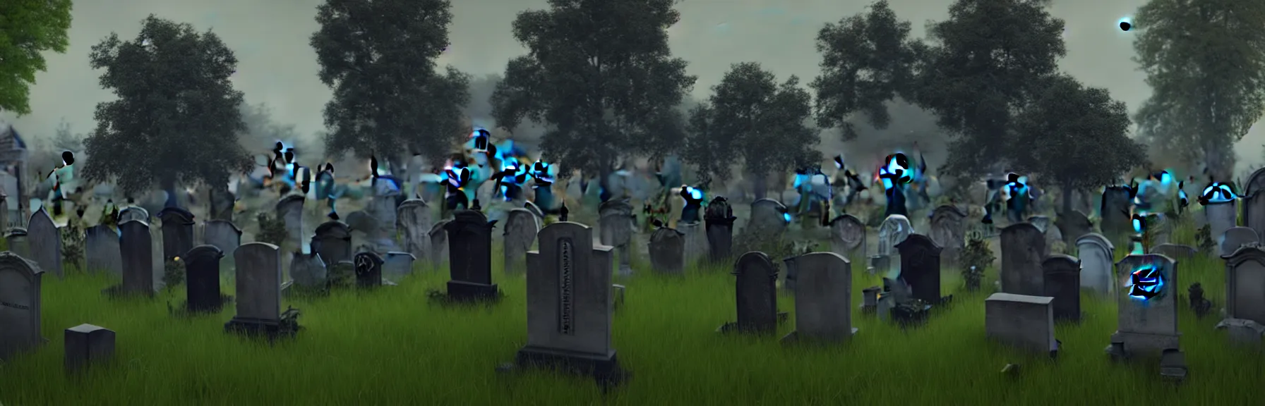 Image similar to a graveyard in front of a strange abandoned dilapidated building, multiple tombstones, cemetery of possessed spirits; very detailed, by Adolf Hitler, Thomas Gainsborough; artstation, unreal engine 5