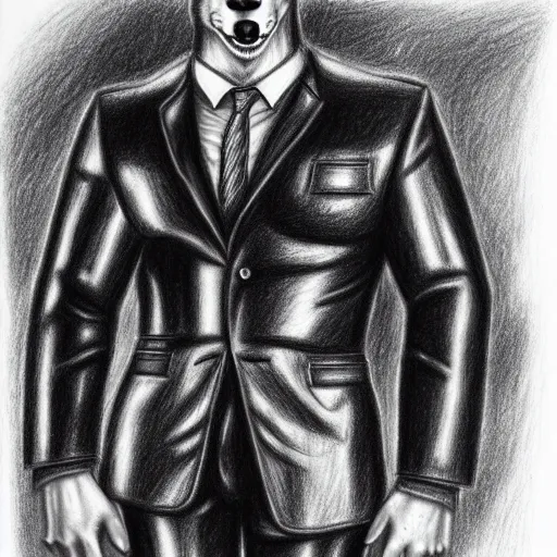 Image similar to portrait of anthropomorphic wolf in suit by tom finland, pencil drawing