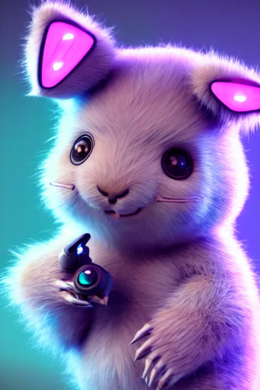 Image similar to high quality 3 d render neo - cyberpunk very cute half fluffy! wombat!! half cyborg with headphones, pastel mechanical! paw, highly detailed, unreal engine cinematic smooth, in the style of detective pikachu, hannah yata charlie immer, neon purple light, low angle, uhd 8 k, sharp focus