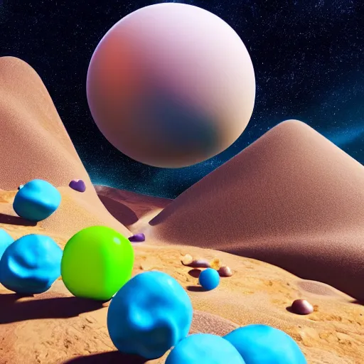 Image similar to a realistic planet made of candy with sea of milk and chocolate mountains, super realistic, unreal engine, octane render, 8 k