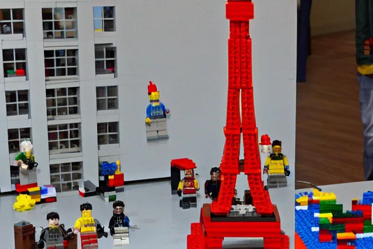 Prompt: eiffel tower built in lego bricks