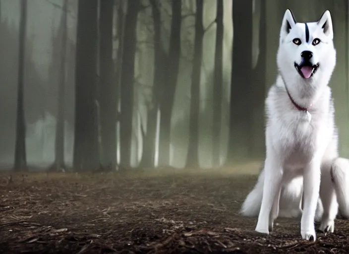 Prompt: film still of an anthropomorphic upright white vested husky in a white vest wearing a white vest in the new sci - fi movie, 8 k