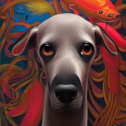 Prompt: lofi underwater greyhound portrait, Pixar style, by Tristan Eaton Stanley Artgerm and Tom Bagshaw.