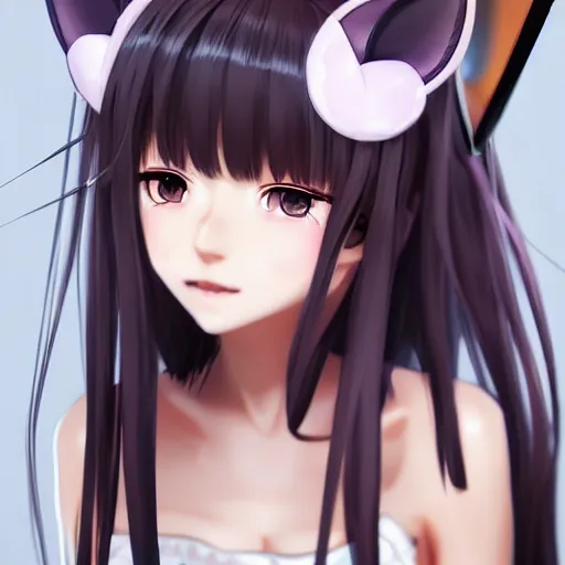 Image similar to nekopara fantastically detailed eyes cute girl portrait with cat ears modern anime style, made by Laica chrose, Mina Petrovic, WLOP!!!!!!!!!!!! modern trending professional digital art unreal Engine 4k 8k