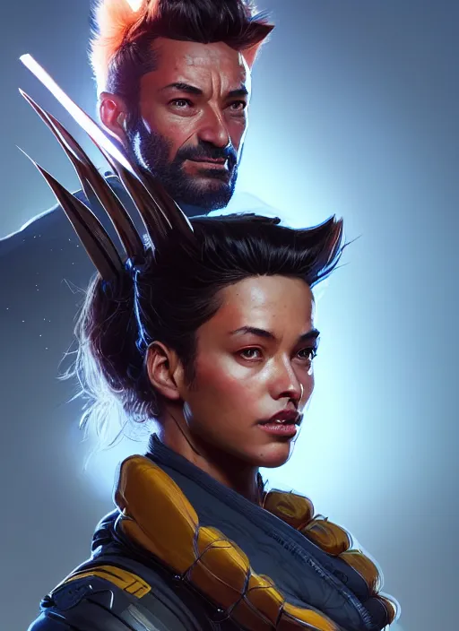 Image similar to portrait of apex legends wolverine, intricate, elegant, glowing lights, highly detailed, digital painting, artstation, glamor pose, concept art, smooth, sharp focus, illustration, art by artgerm and greg rutkowski, artey freytag