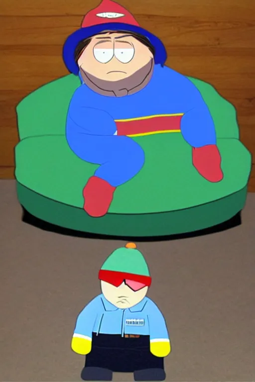 Image similar to Eric Cartman from South Park as a real life 3d human