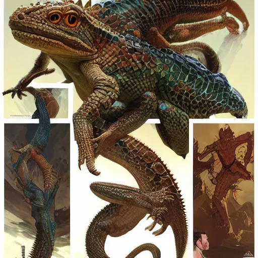 Image similar to fullbody!! dynamic action pose, christ as a scaly cold blooded reptilian lizard, intricate, humorous, absurd, highly detailed, digital painting, artstation, concept art, smooth, sharp focus, illustration, art by artgerm and greg rutkowski and alphonse mucha