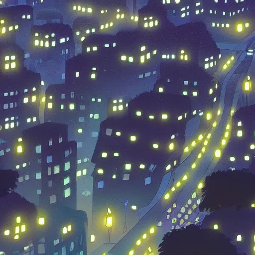 Prompt: a city at night, 4 k, studio ghibli