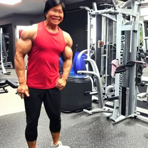 Image similar to bongbong marcos as gigachad flexing at the gym, muscular, on steroids,