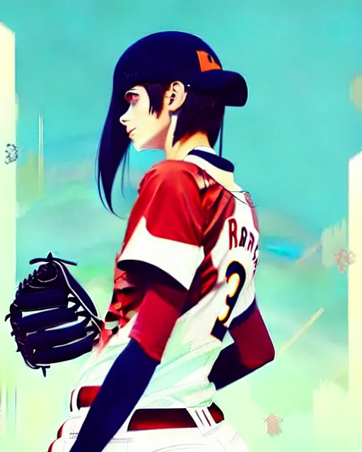 Image similar to a ultradetailed beautiful panting of a stylish girl in a baseball uniform, by conrad roset, greg rutkowski and makoto shinkai, trending on artstation