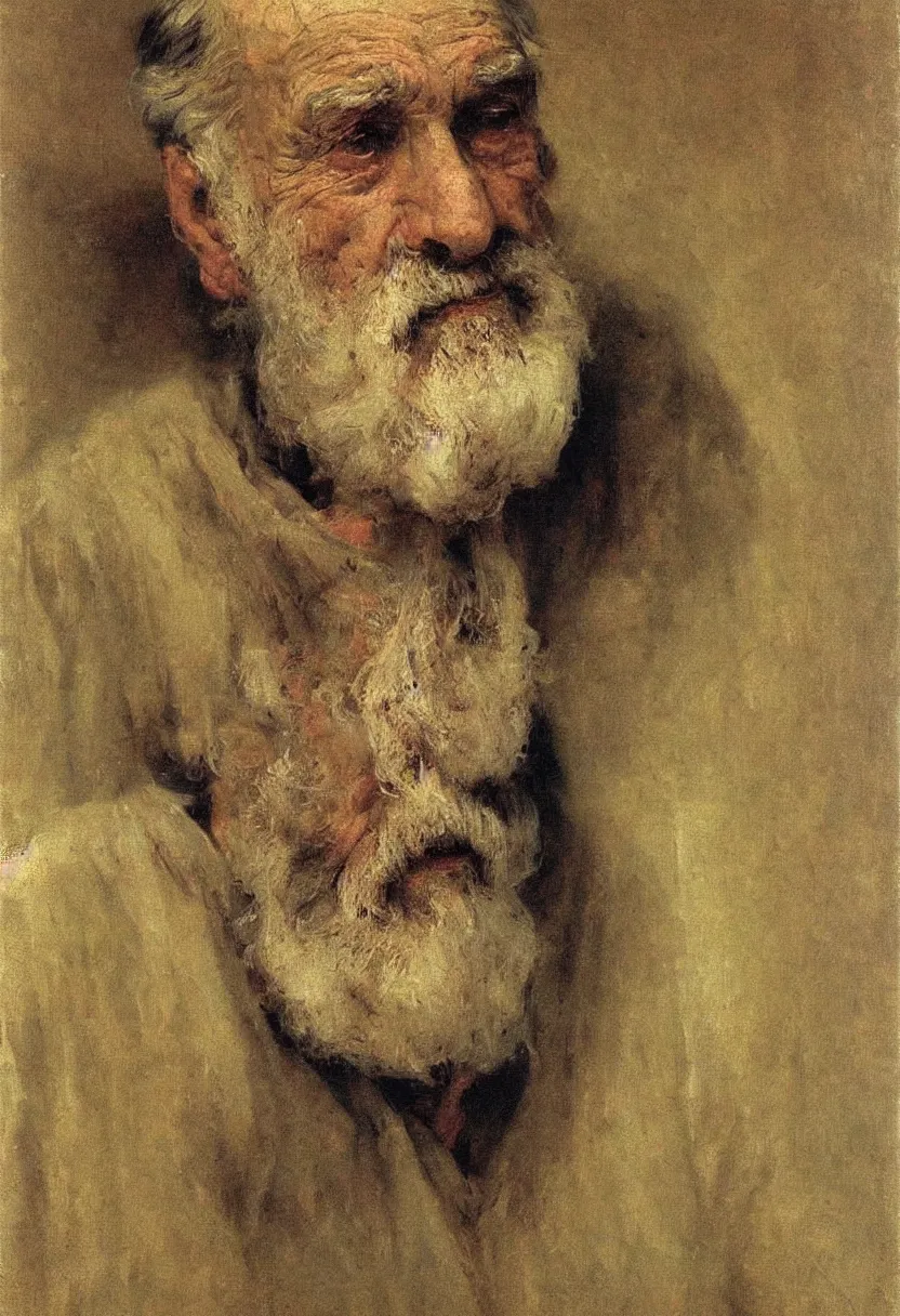 Image similar to Painting by Ilya Repin, face, portrait of an old man