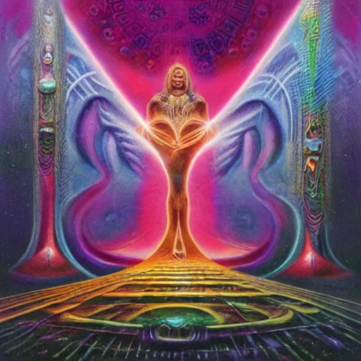 Prompt: hermetic, occult, surreal, hidden knowledge by Paul Lehr, Karl Kopinski and Alex Grey