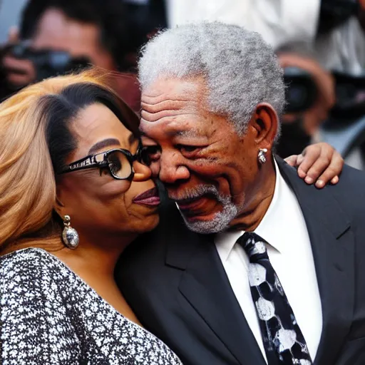 Prompt: photo of morgan freeman and oprah winfrey hugging on the background of the colesseum in rome, 5 0 mm, beautiful photo