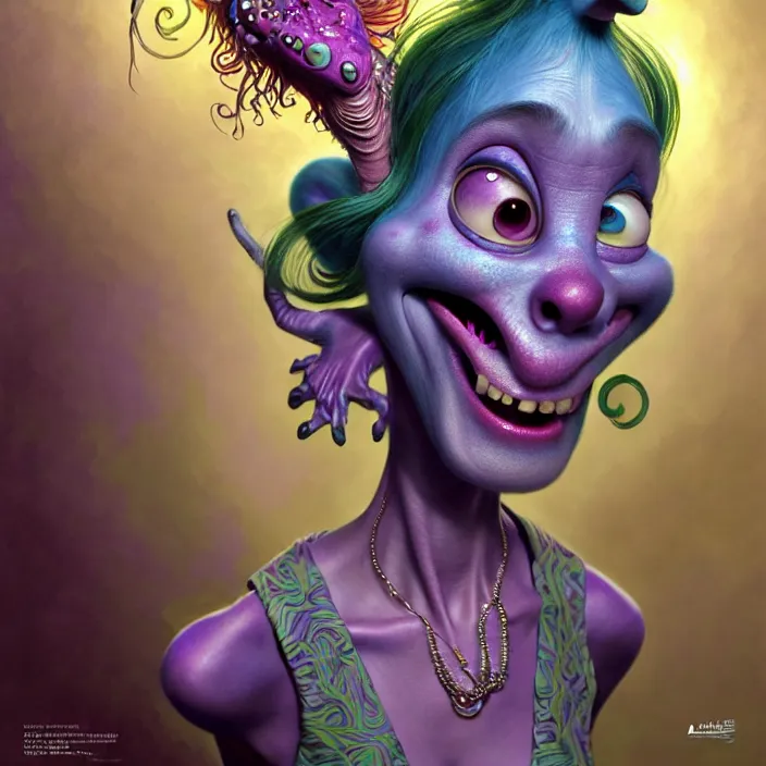 Image similar to psychedelic Monsters Inc. character, Pixar, diffuse lighting, fantasy, intricate, elegant, highly detailed, lifelike, photorealistic, digital painting, artstation, illustration, concept art, smooth, sharp focus, art by John Collier and Albert Aublet and Krenz Cushart and Artem Demura and Alphonse Mucha