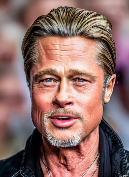 Prompt: dslr photo portrait still of 7 4 year old age 7 4 brad pitt at age 7 4!!!, 8 5 mm f 1. 8