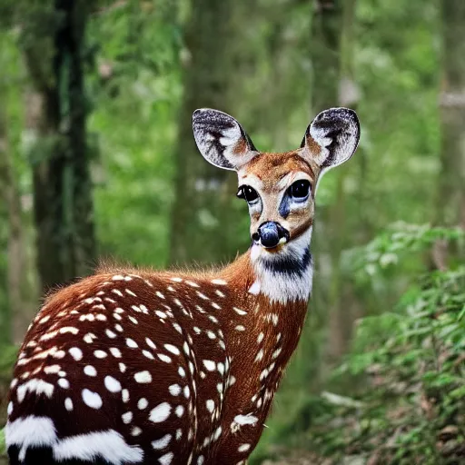 Image similar to a beautiful spotted deer in the woods, canon eos c 3 0 0, ƒ 1. 8, 3 5 mm, 8 k, medium - format print