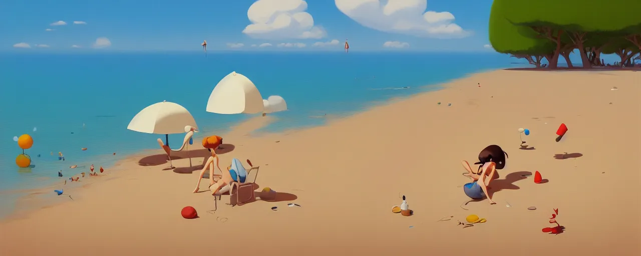 Image similar to goro fujita ilustration of a summer beach, painting by goro fujita, sharp focus, highly detailed, artstation