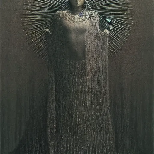 Image similar to the queen of the sun by zdzislaw beksinski and h. r. giger, oil on canvas