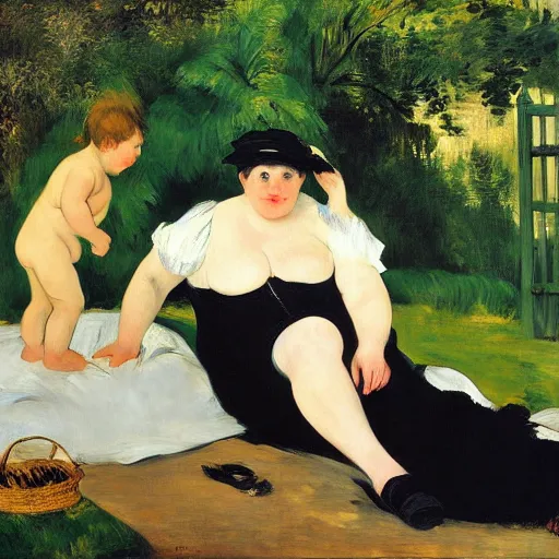 Prompt: my large son, outdoor scene, early night, oil painting, style of manet, hyperrealistic