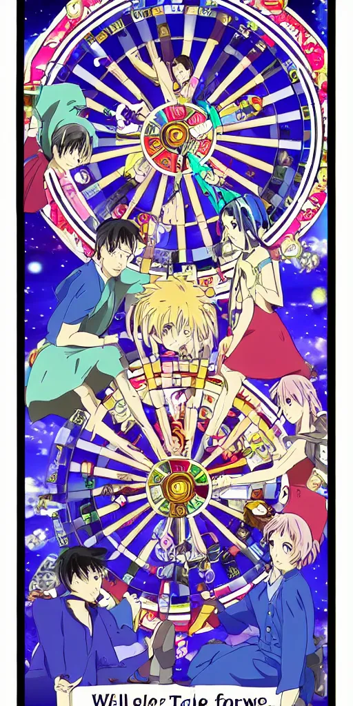 Prompt: Wheel of Fortune tarot card anime style