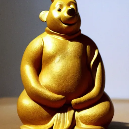 Prompt: Royal Winnie the pooh as a Buddha statue