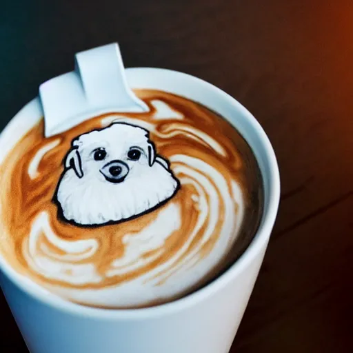 Prompt: a closeup photorealistic photograph of barista drawing bichon frise shaped latte art in a cup. professional capture, well lit shot. this 4 k hd image is trending on artstation, featured on behance, well - rendered, extra crisp, features intricate detail, epic composition and the style of unreal engine.