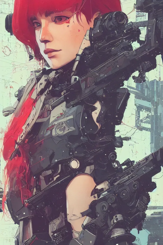 Image similar to very detailed, prophet graphic novel, ilya kuvshinov, rutkowski, simon roy, james jean, illustration of a cyberpunk military woman, colorful, deep shadows, astrophotography