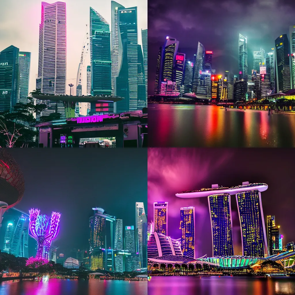 Prompt: singapore as a neon cyberpunk dystopia