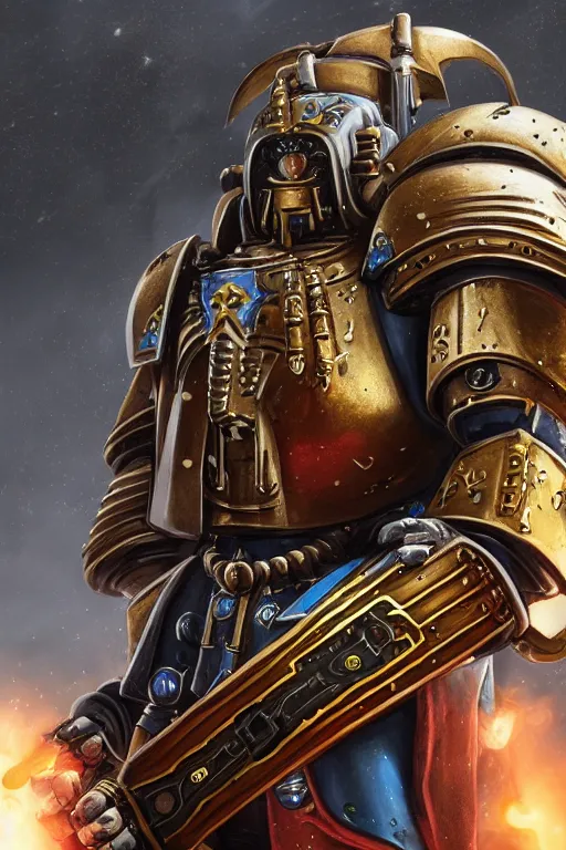 Image similar to armor portrait heros warhammer 4 0 k horus heresy fanart - the primarchs emperor by johannes helgeson animated with vfx concept artist & illustrator global illumination ray tracing hdr fanart arstation zbrush central hardmesh 8 k octane renderer