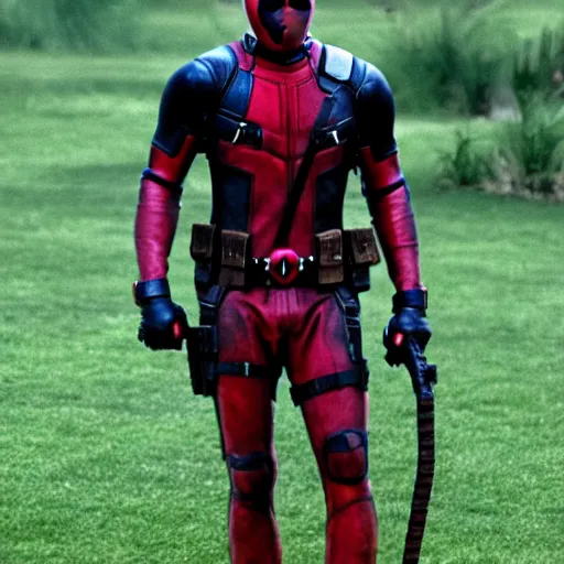 Prompt: deadpool walking in the scene of spice girls