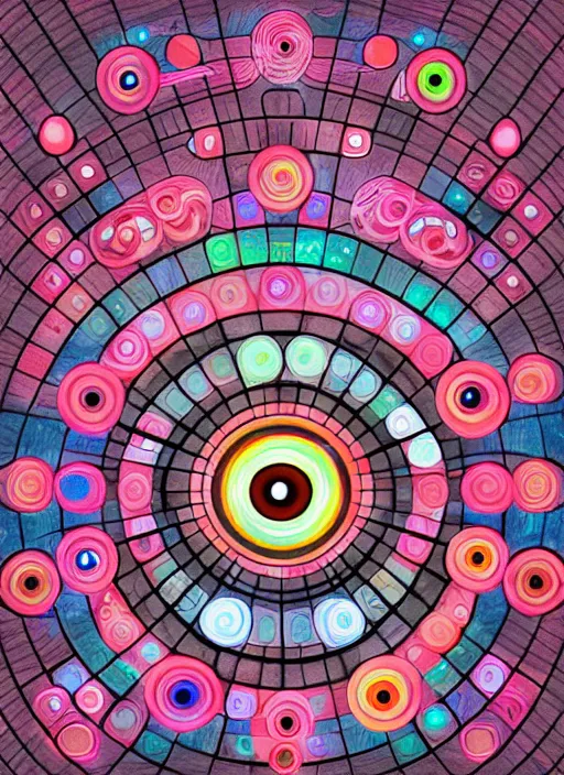 Image similar to diverse eyes!, rotating circle, dot pupils, teams, healing, energetic, life, hybrids, thin glowing devices, reflections, vitals visualiser!!, advanced art, art styles mix, from wikipedia, grid of styles, various eye shapes