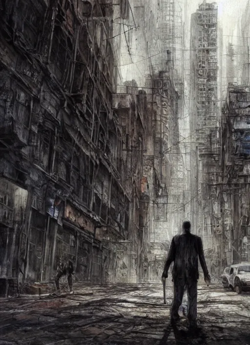 Prompt: portrait, the last man on earth walking the abandoned cities, watercolor, dramatic lighting, cinematic, establishing shot, extremely high detail, foto realistic, cinematic lighting, pen and ink, intricate line drawings, by Yoshitaka Amano, Ruan Jia, Kentaro Miura, Artgerm, post processed, concept art, artstation, matte painting, style by eddie mendoza, raphael lacoste, alex ross