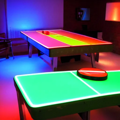 Image similar to A futuristic neon ping pong table.