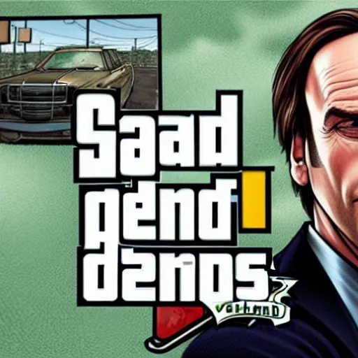 Image similar to saul goodman in the style of gta v cover art