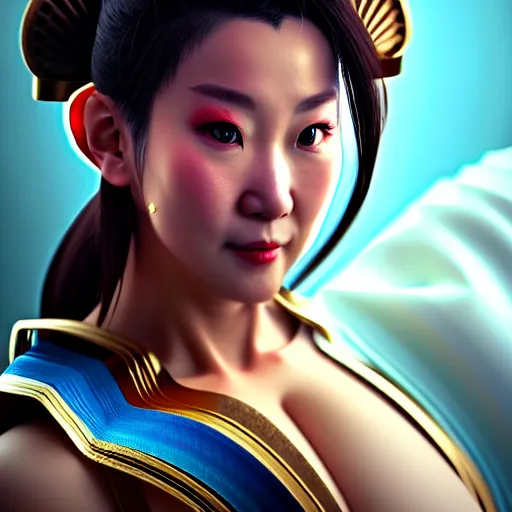 Image similar to portrait of chun li, au naturel, hyper detailed, digital art, trending in artstation, cinematic lighting, studio quality, smooth render, unreal engine 5 rendered, octane rendered, art style by klimt and nixeu and ian sprigger and wlop and krenz cushart.