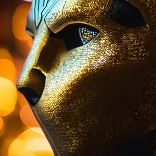 Image similar to a close up photo of a detailed golden statue of Black Panther, 8K,