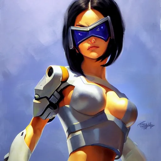 Image similar to greg manchess portrait painting of battle angel alita as overwatch character, totally whack, medium shot, asymmetrical, profile picture, organic painting, sunny day, matte painting, bold shapes, hard edges, street art, trending on artstation, by huang guangjian and gil elvgren and sachin teng