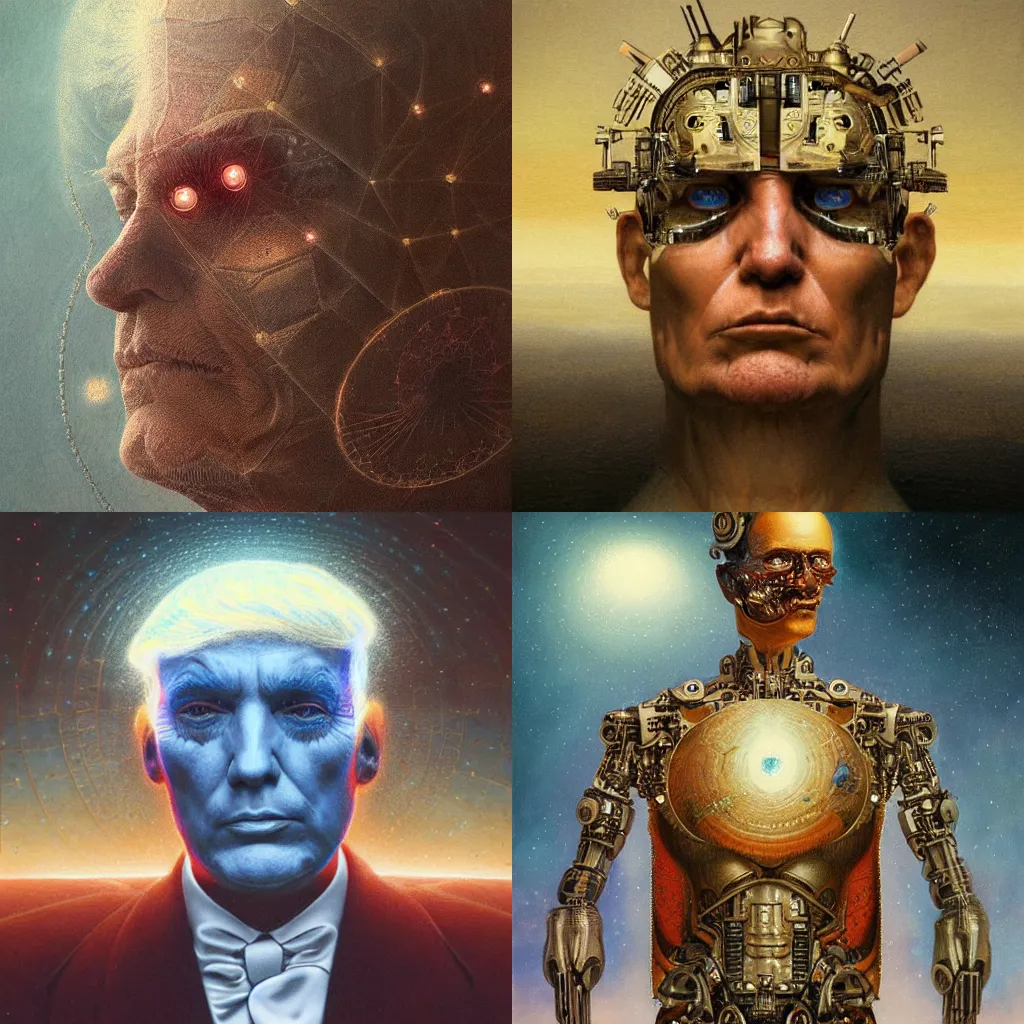 Prompt: a detailed illustration of cyborg trump by agostino arrivabene