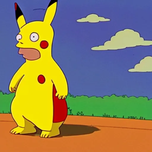 Prompt: a still of Pikachu in the Simpsons