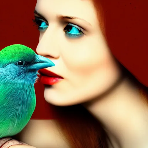 Image similar to woman with a bird, detailed digital photo art